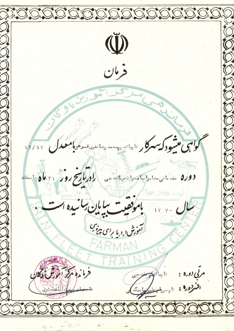 Certificate – Naval Officers’ Communication Training