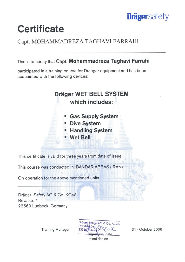 Certificate – Dräger Wet Bell System Training
